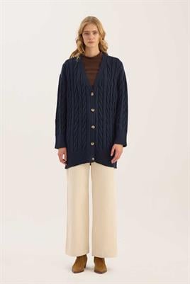 Örgü Motifli Hırka Lacivert