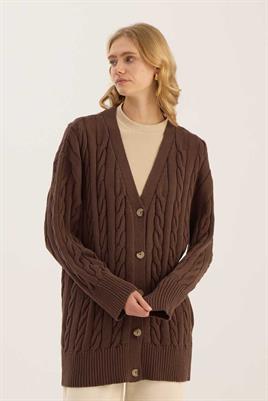 Örgü Motifli Hırka Acı kahve