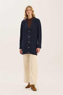 Örgü Motifli Hırka Lacivert