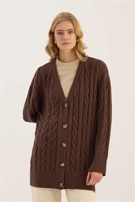 Örgü Motifli Hırka Acı kahve