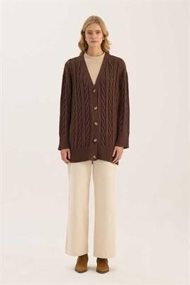 Örgü Motifli Hırka Acı kahve