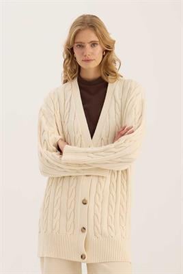 Örgü Motifli Hırka Ekru