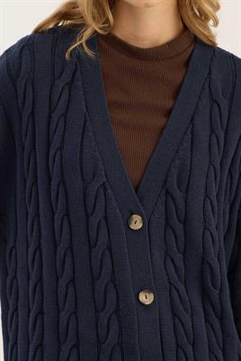 Örgü Motifli Hırka Lacivert