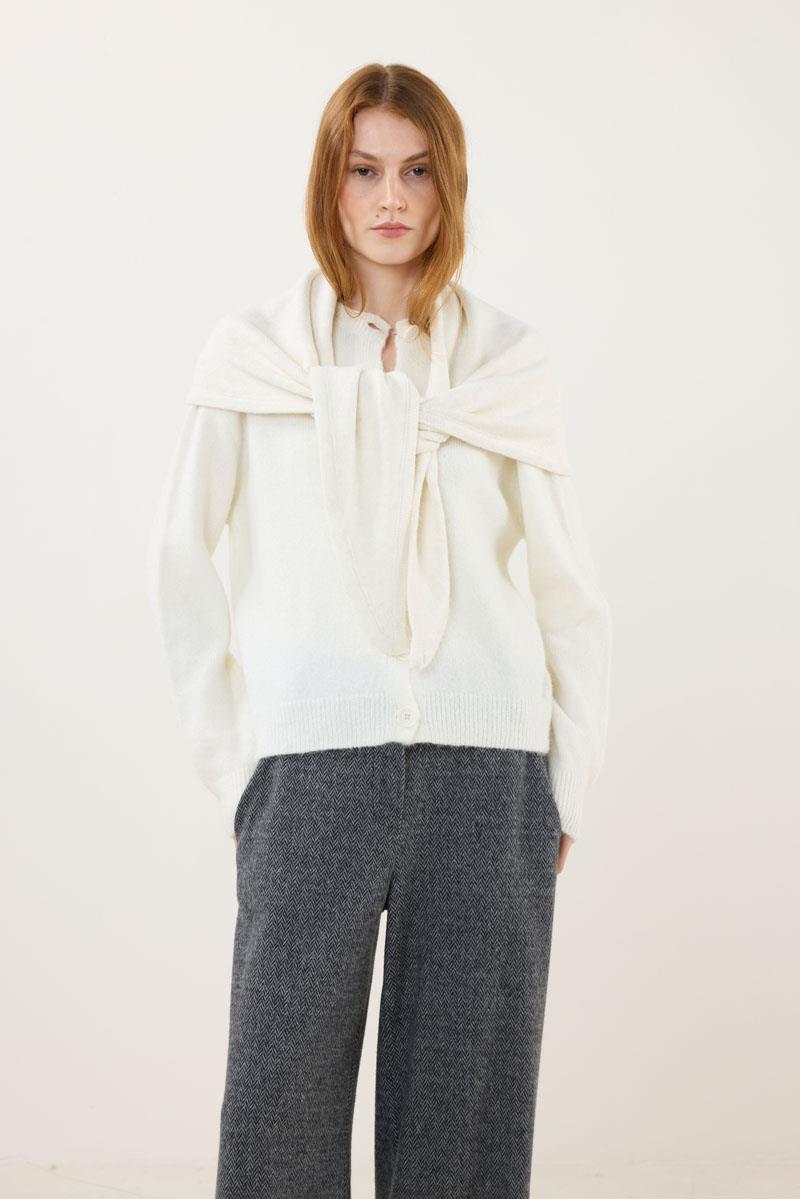 Örme Triko Atkı Ekru