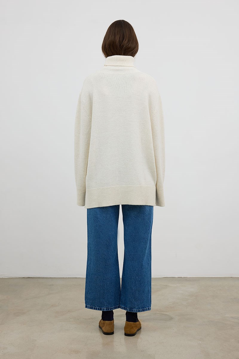 Oversize Balıkçı Yaka Triko Tunik Ekru