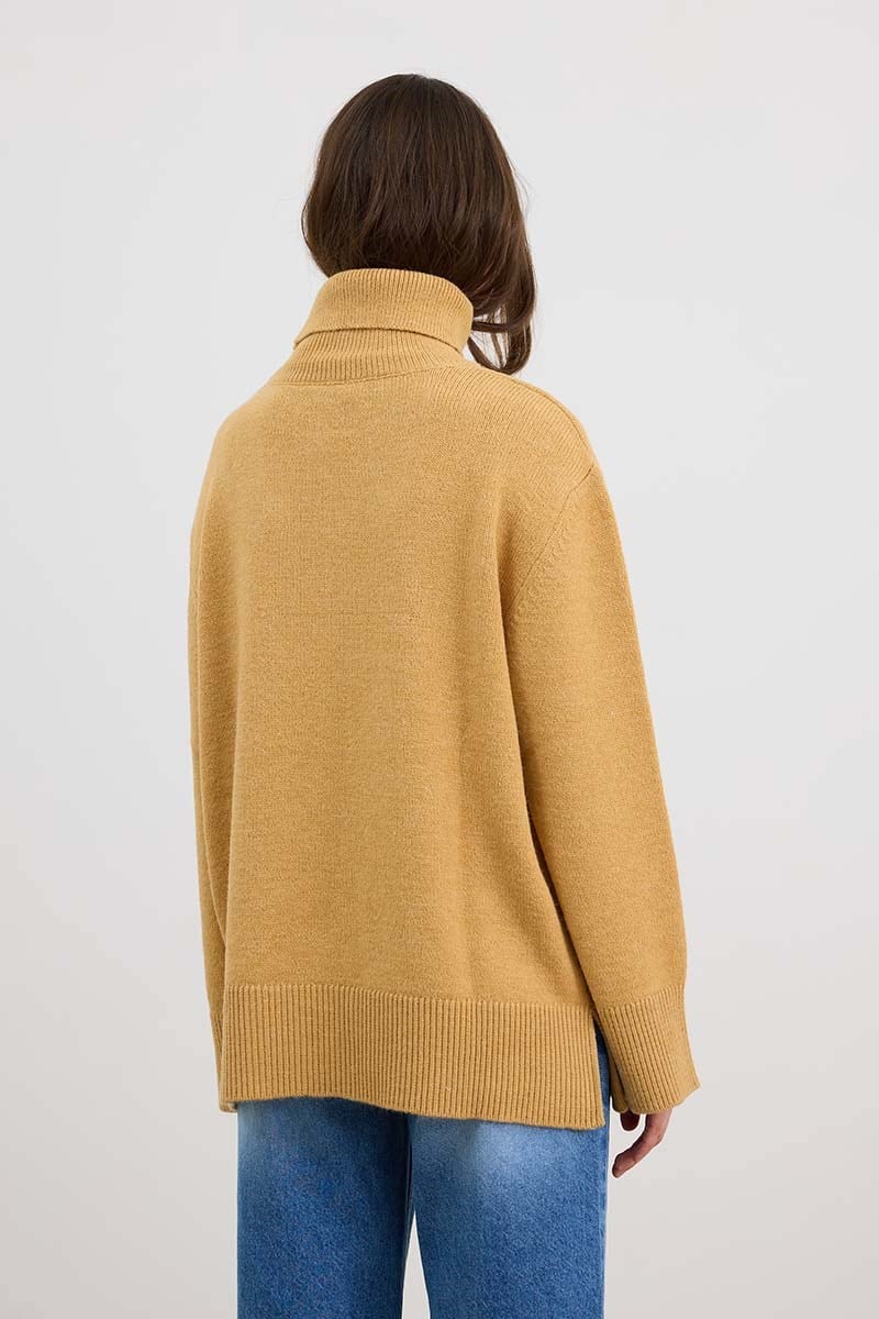 Oversize Balıkçı Yaka Triko Tunik Soft Sarı