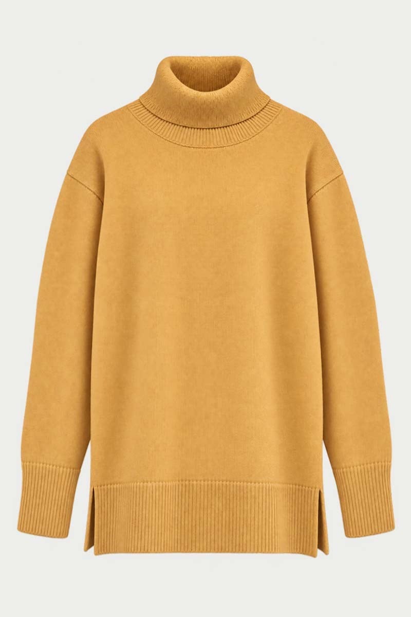Oversize Balıkçı Yaka Triko Tunik Soft Sarı