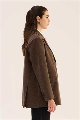 Oversize Kesim Kaşe Blazer Kahverengi