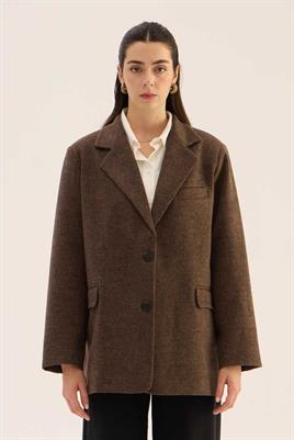 Oversize Kesim Kaşe Blazer Kahverengi