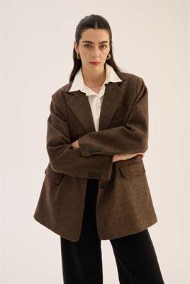 Oversize Kesim Kaşe Blazer Kahverengi