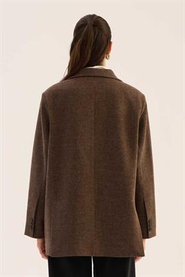 Oversize Kesim Kaşe Blazer Kahverengi