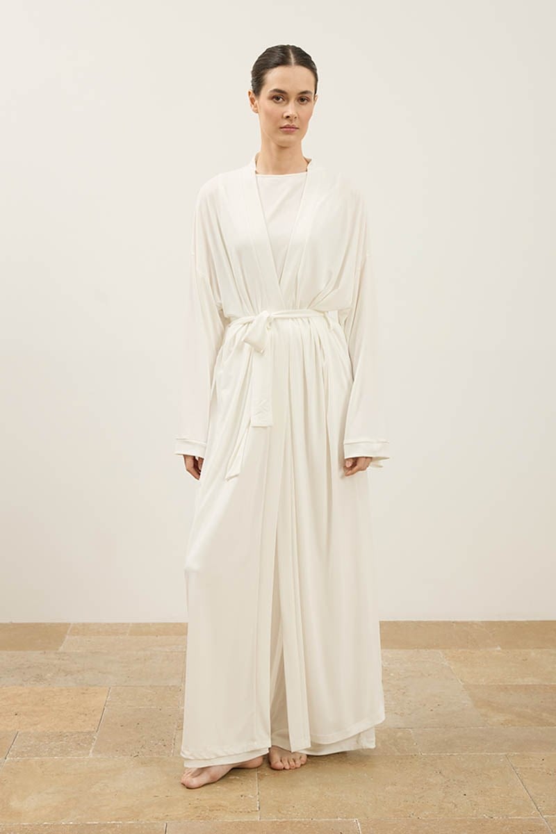 Oversize Modal Örme Kimono Beyaz