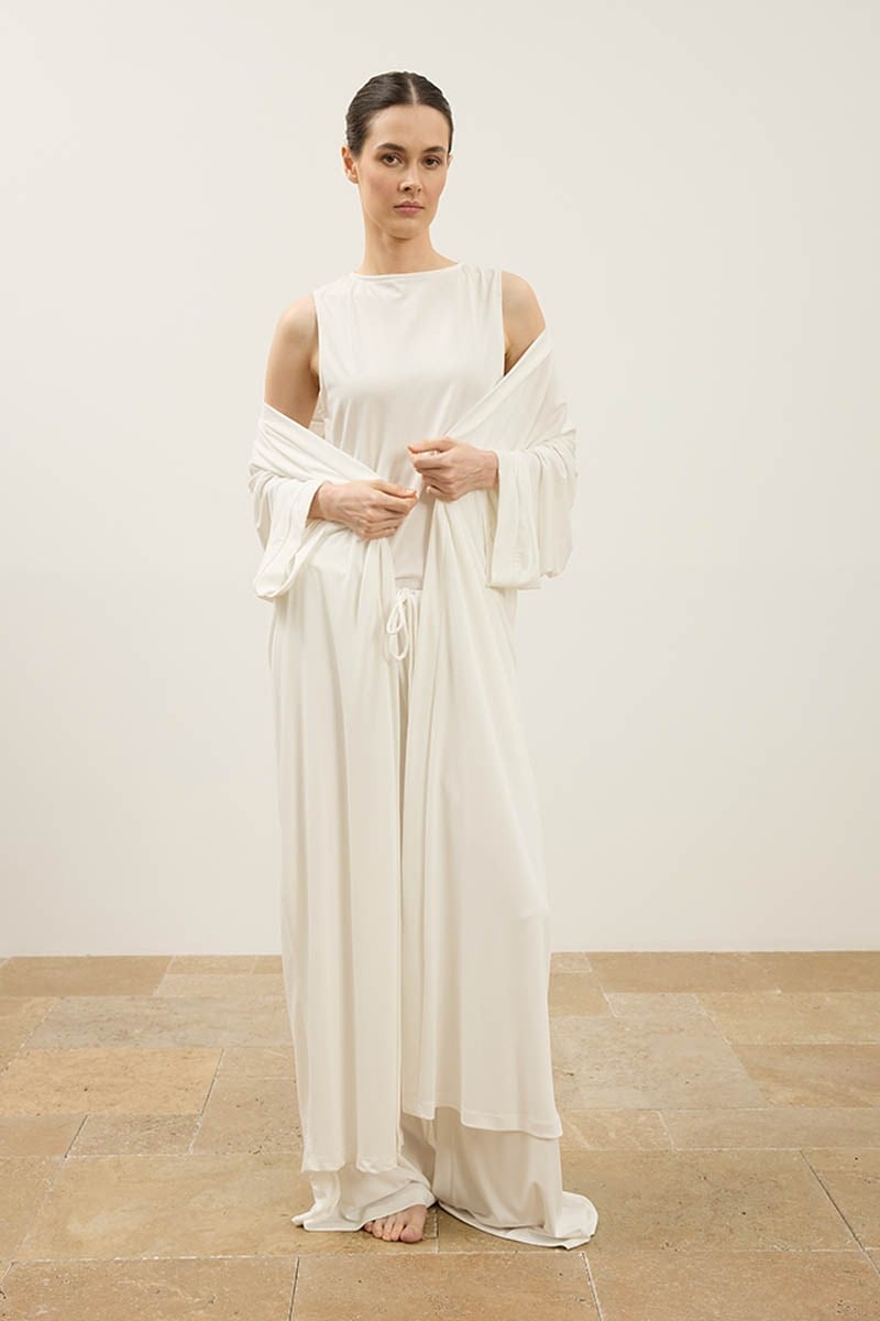 Oversize Modal Örme Kimono Beyaz