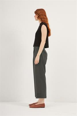 Paçası Apoletli Pantolon Haki