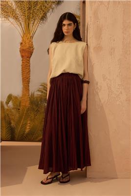 Pamuk Vual Crush Etek Bordo