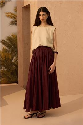 Pamuk Vual Crush Etek Bordo