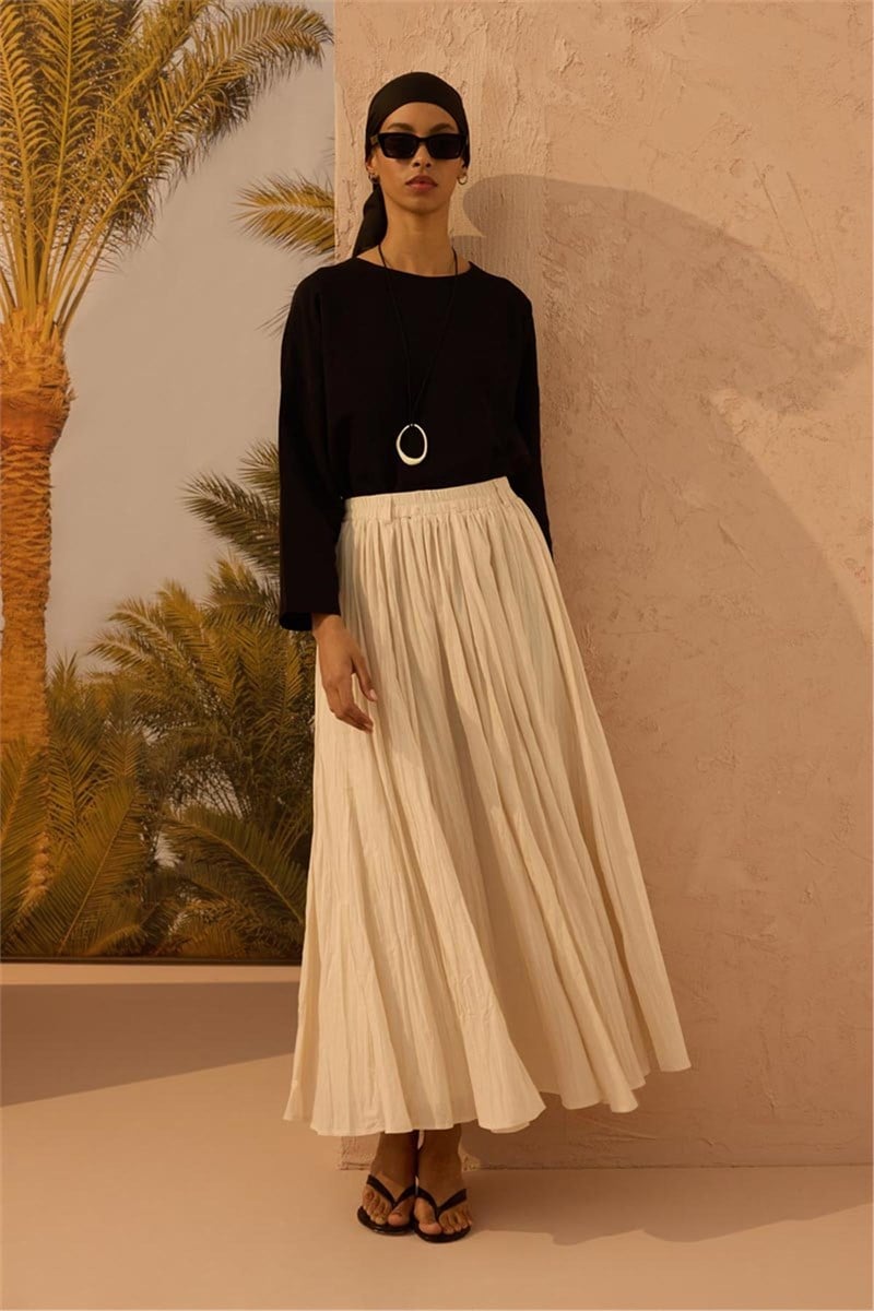 Pamuk Vual Crush Etek Krem