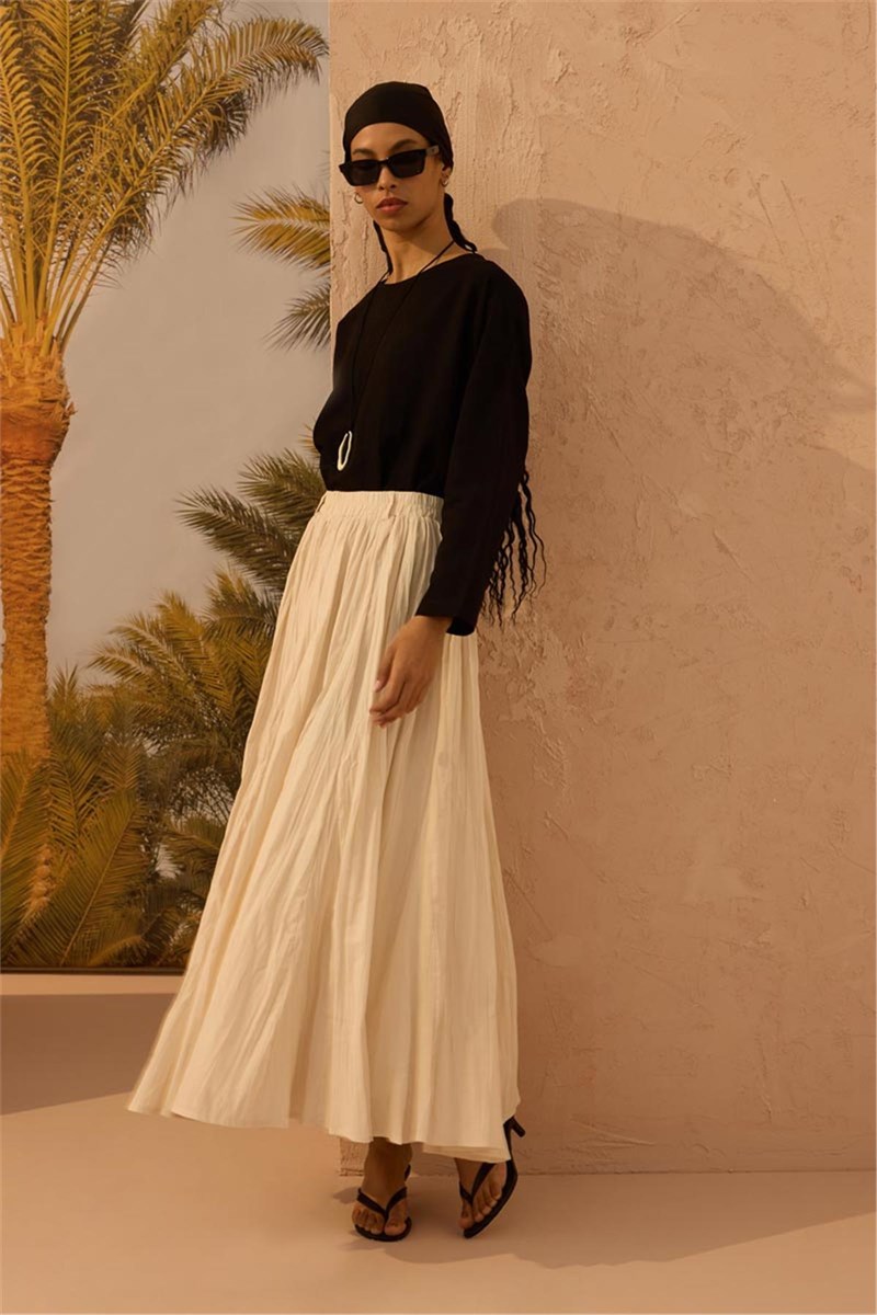 Pamuk Vual Crush Etek Krem