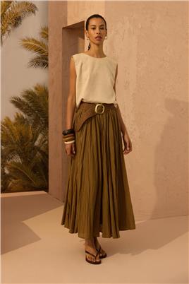 Pamuk Vual Crush Etek Zeytin Yeşili