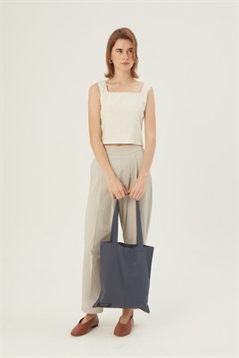 Pamuklu Shopper Çanta Füme