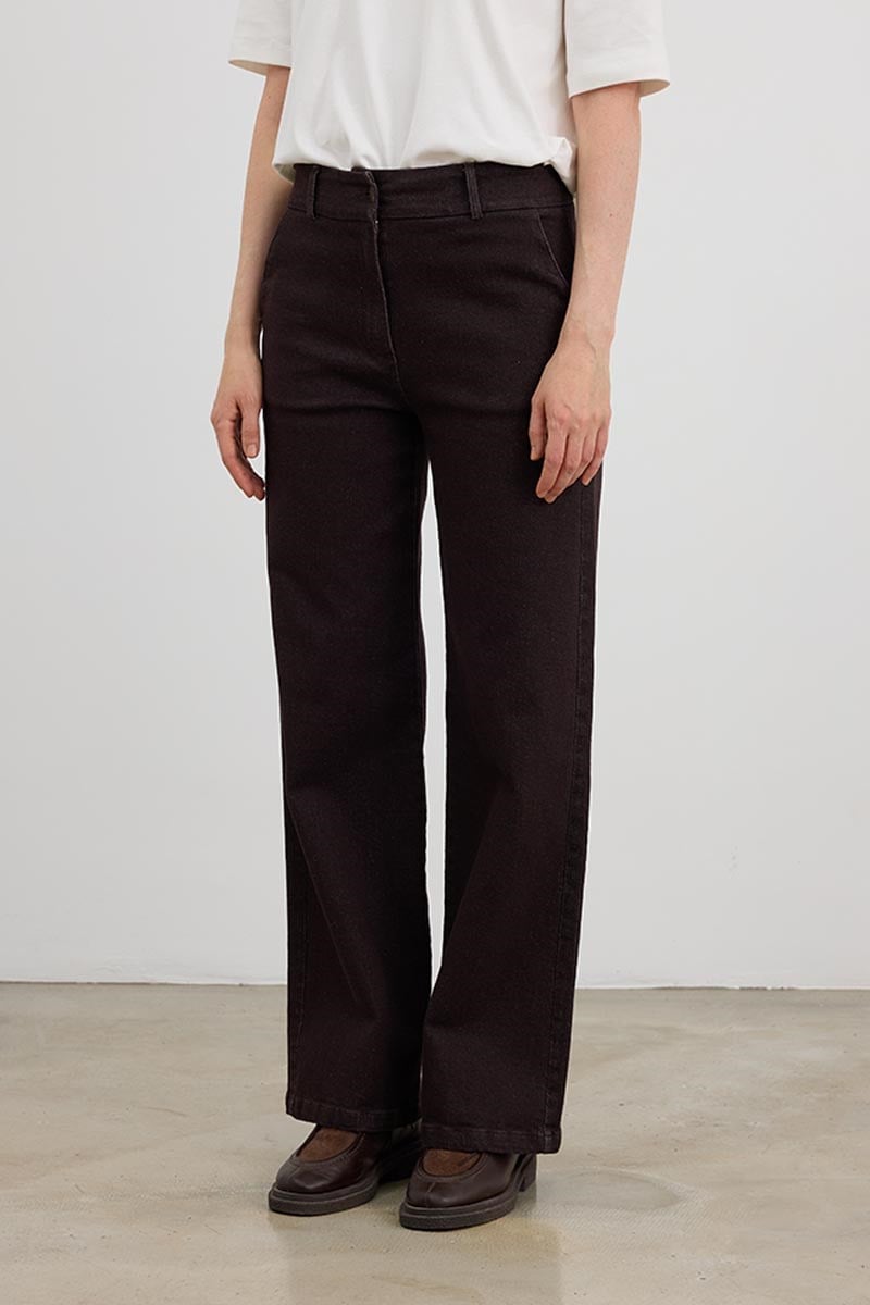 Pamuklu Wide Leg Jean Acı kahve