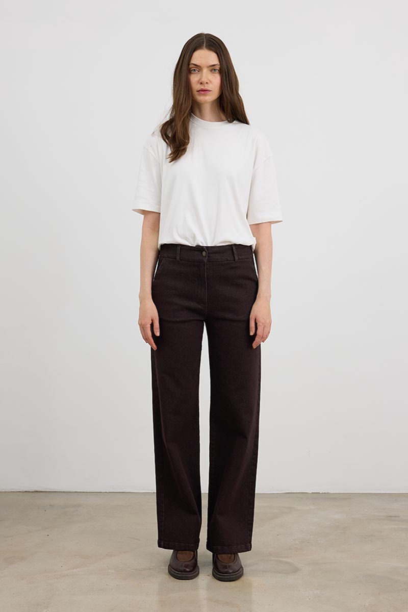 Pamuklu Wide Leg Jean Acı kahve