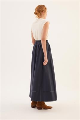 Parçalı Kanvas Etek Lacivert