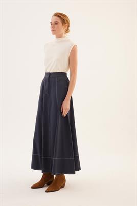 Parçalı Kanvas Etek Lacivert