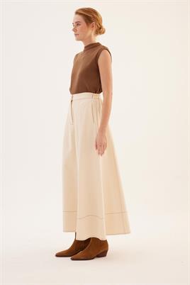 Parçalı Kanvas Etek Ekru