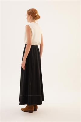 Parçalı Kanvas Etek Siyah