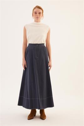 Parçalı Kanvas Etek Lacivert