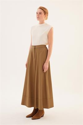 Parçalı Kanvas Etek Koyu camel