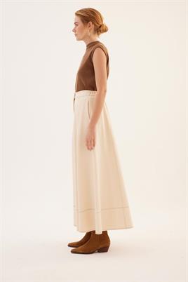 Parçalı Kanvas Etek Ekru