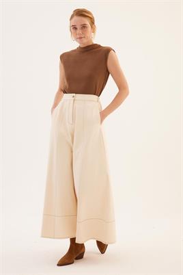 Parçalı Kanvas Etek Ekru