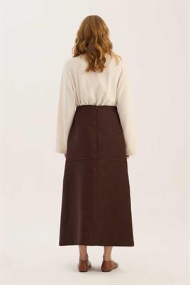 Parçalı Süet Etek Acı kahve