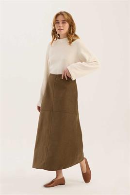 Parçalı Süet Etek Haki