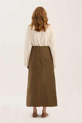 Parçalı Süet Etek Haki