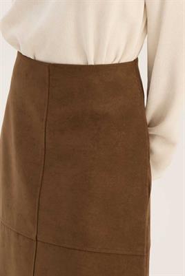 Parçalı Süet Etek Koyu camel