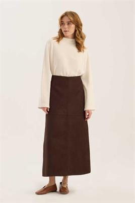 Parçalı Süet Etek Acı kahve