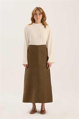 Parçalı Süet Etek Haki