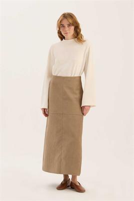 Parçalı Süet Etek Vizon