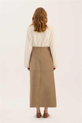 Parçalı Süet Etek Vizon