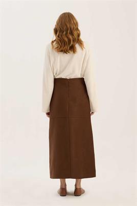 Parçalı Süet Etek Kahverengi