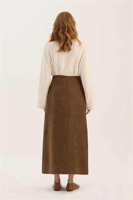 Parçalı Süet Etek Koyu camel