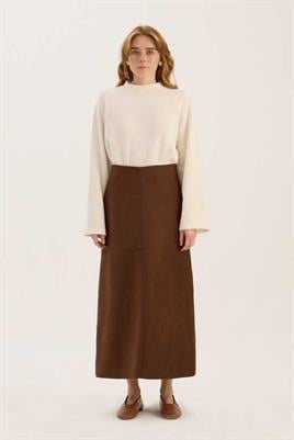 Parçalı Süet Etek Kahverengi