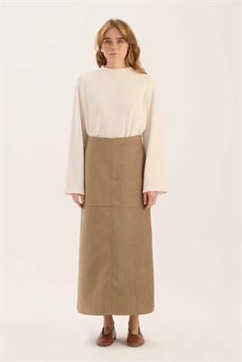 Parçalı Süet Etek Vizon