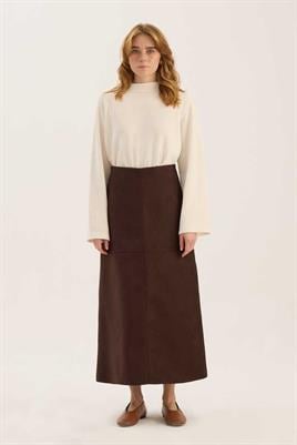 Parçalı Süet Etek Acı kahve