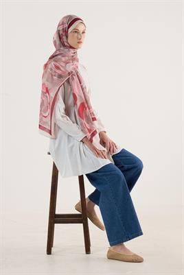 Pastel Çiçek Desenli Şal Bej-Bordo