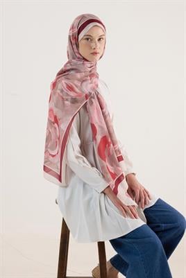 Pastel Çiçek Desenli Şal Bej-Bordo