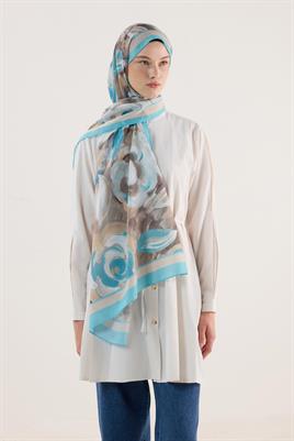 Pastel Çiçek Desenli Şal Bej-Mavi